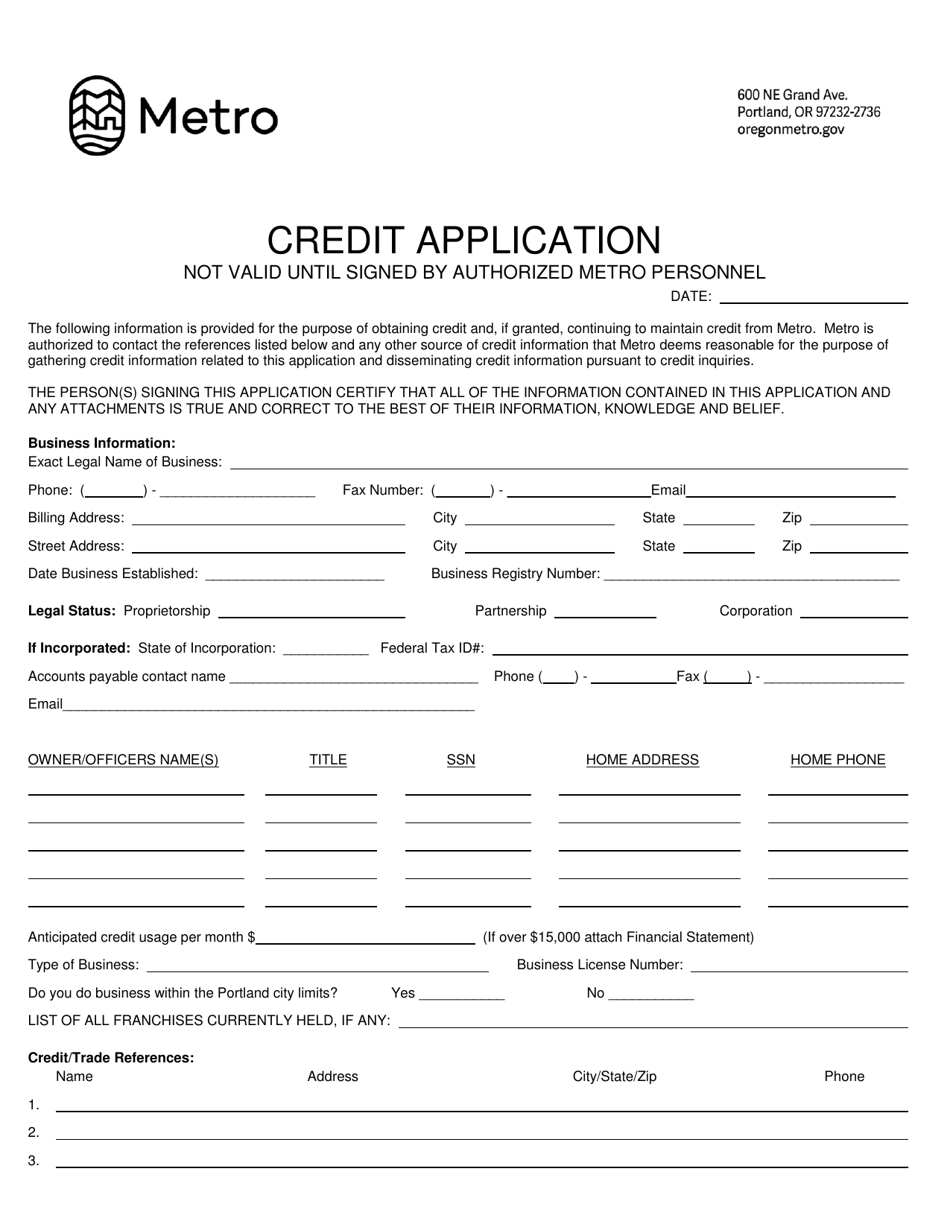Credit Application - Oregon, Page 2