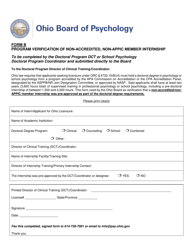 Document preview: Form B Program Verification of Non-accredited, Non-appic Member Internship - Ohio
