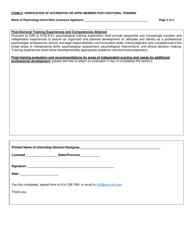 Form D Verification of Accredited or Appic-Member Post-doctoral Training - Ohio, Page 2