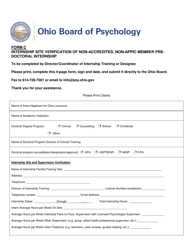 Document preview: Form C Internship Site Verification of Non-accredited, Non-appic Member Predoctoral Internship - Ohio