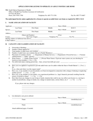 Document preview: Application for License to Operate an Adult Foster Care Home - South Dakota