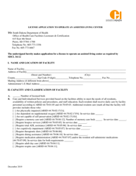Document preview: License Application to Operate an Assisted Living Center - South Dakota