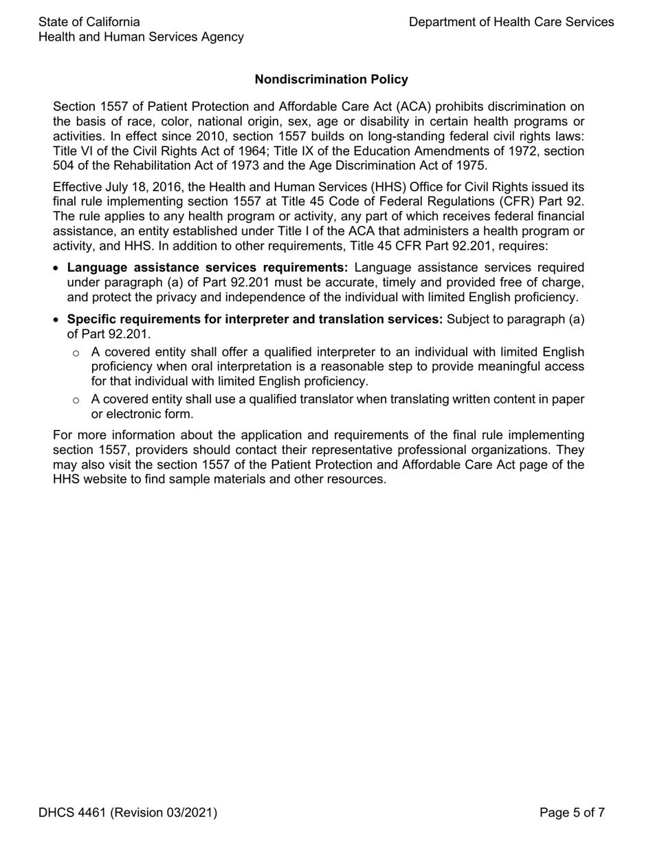 Form DHCS4461 Health Access Program Family Pact Program Client Eligibility Certification - California, Page 5