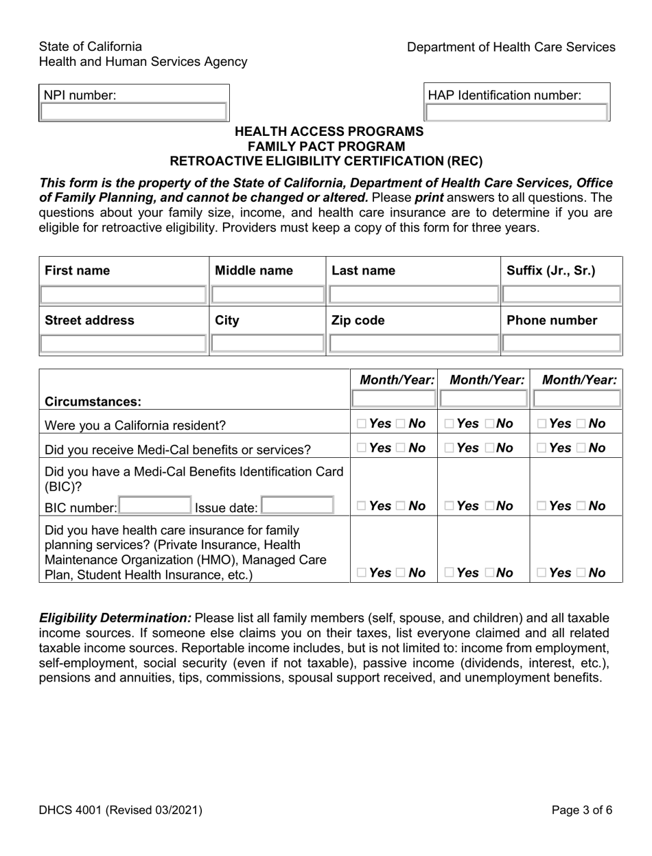 Form DHCS4001 Download Fillable PDF or Fill Online Health Access ...