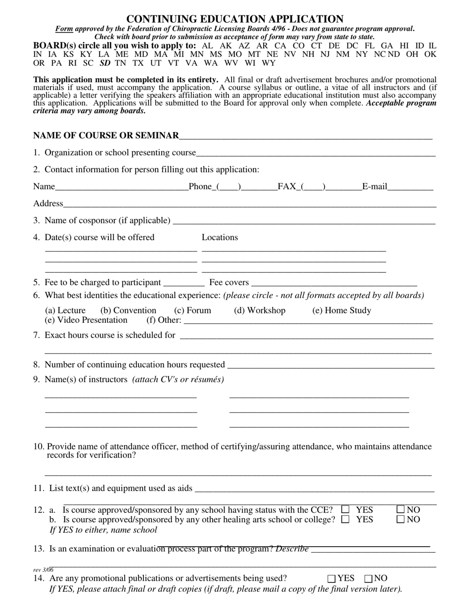 Continuing Education Application - South Dakota, Page 1