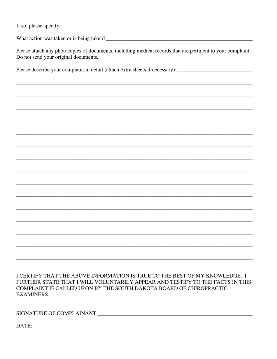 Complaint Questionnaire - South Dakota, Page 2