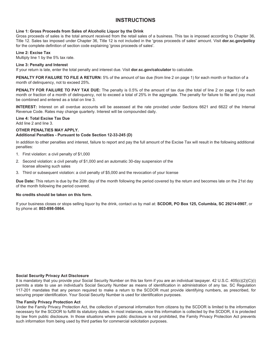 Form L-2172 Liquor by the Drink Excise Tax Report - South Carolina, Page 2