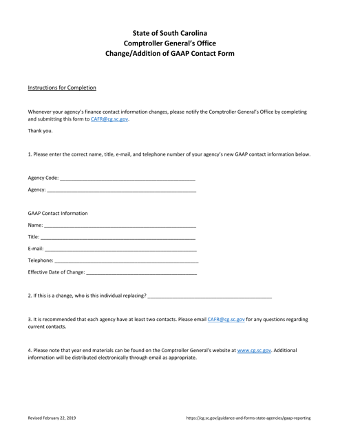 Change / Addition of Gaap Contact Form - South Carolina Download Pdf