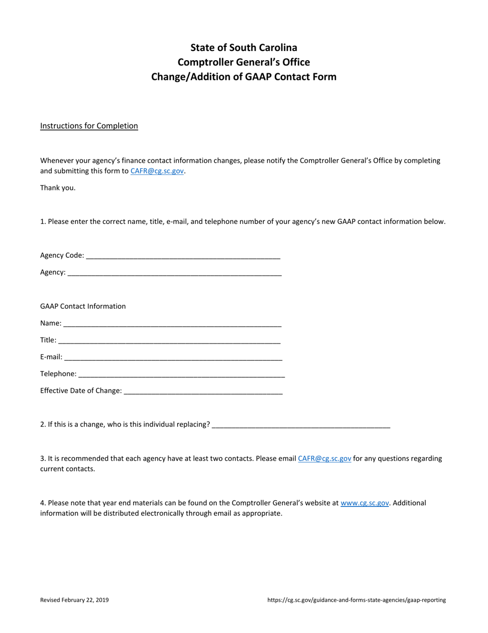 Change / Addition of Gaap Contact Form - South Carolina, Page 1