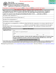 Document preview: Application for Registration of Corporate Name - Utah