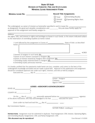 Document preview: Mineral Lease Assignment Form - Utah