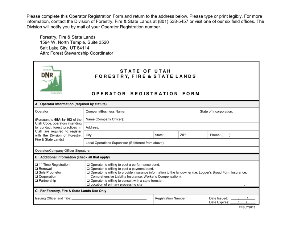 Operator Registration Form - Utah, Page 1