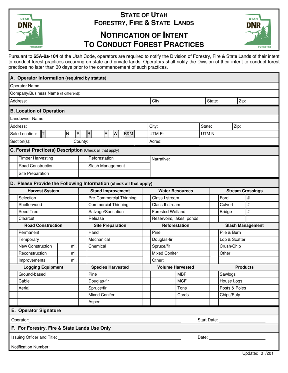 Notification of Intent to Conduct Forest Practices - Utah, Page 1