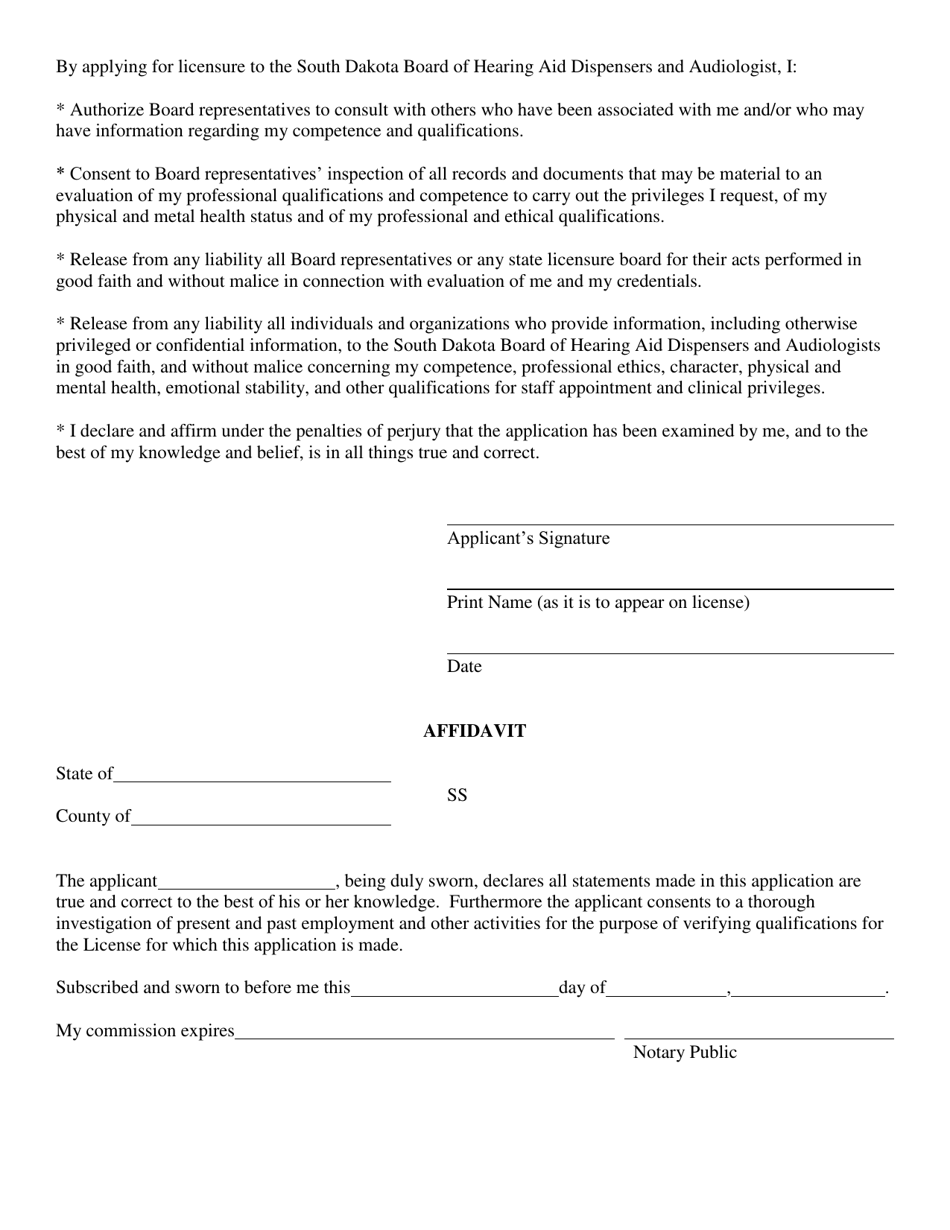 Application for License to Practice the Fitting and Sale of Hearing Aids - South Dakota, Page 3