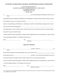 Document preview: Statement of Provisional Hearing Aid Dispenser Licensee's Supervision - South Dakota