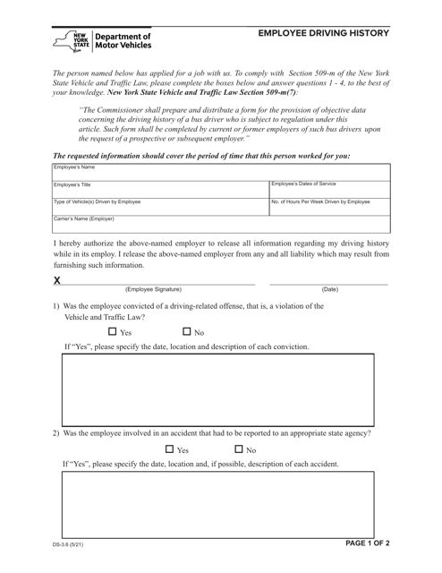 Form DS-3.6 Employee Driving History - New York