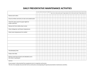 Document preview: Daily Preventative Maintenance Activities - South Dakota