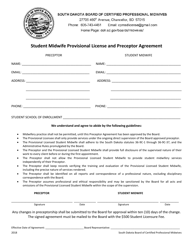 Document preview: Student Midwife Provisional License and Preceptor Agreement - South Dakota
