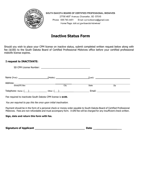 Inactive Status Form - South Dakota