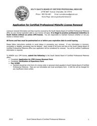 Document preview: Application for Certified Professional Midwife License Renewal - South Dakota