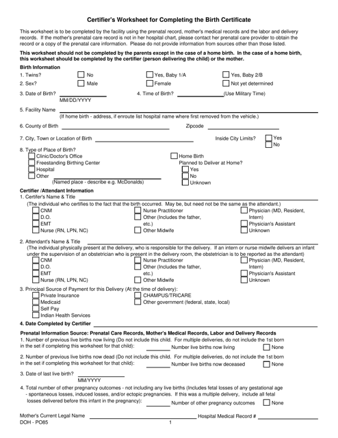 Certifier's Worksheet for Completing the Birth Certificate - South Dakota