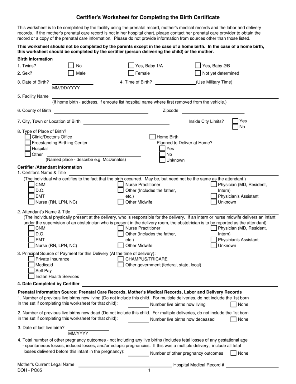 Certifiers Worksheet for Completing the Birth Certificate - South Dakota, Page 1