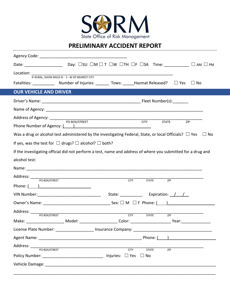 Preliminary Accident Report - Texas, Page 1