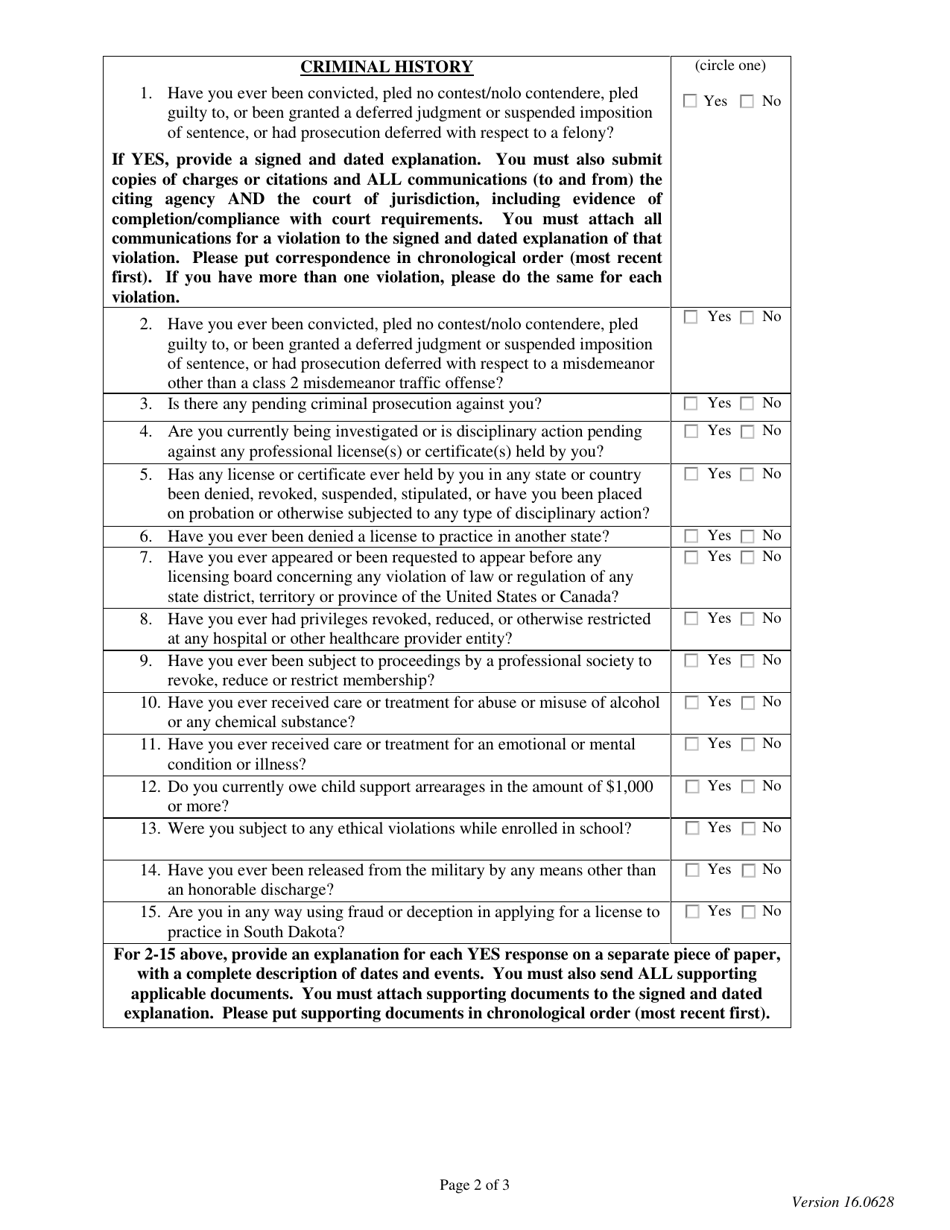 Application to Reactivate License - South Dakota, Page 2