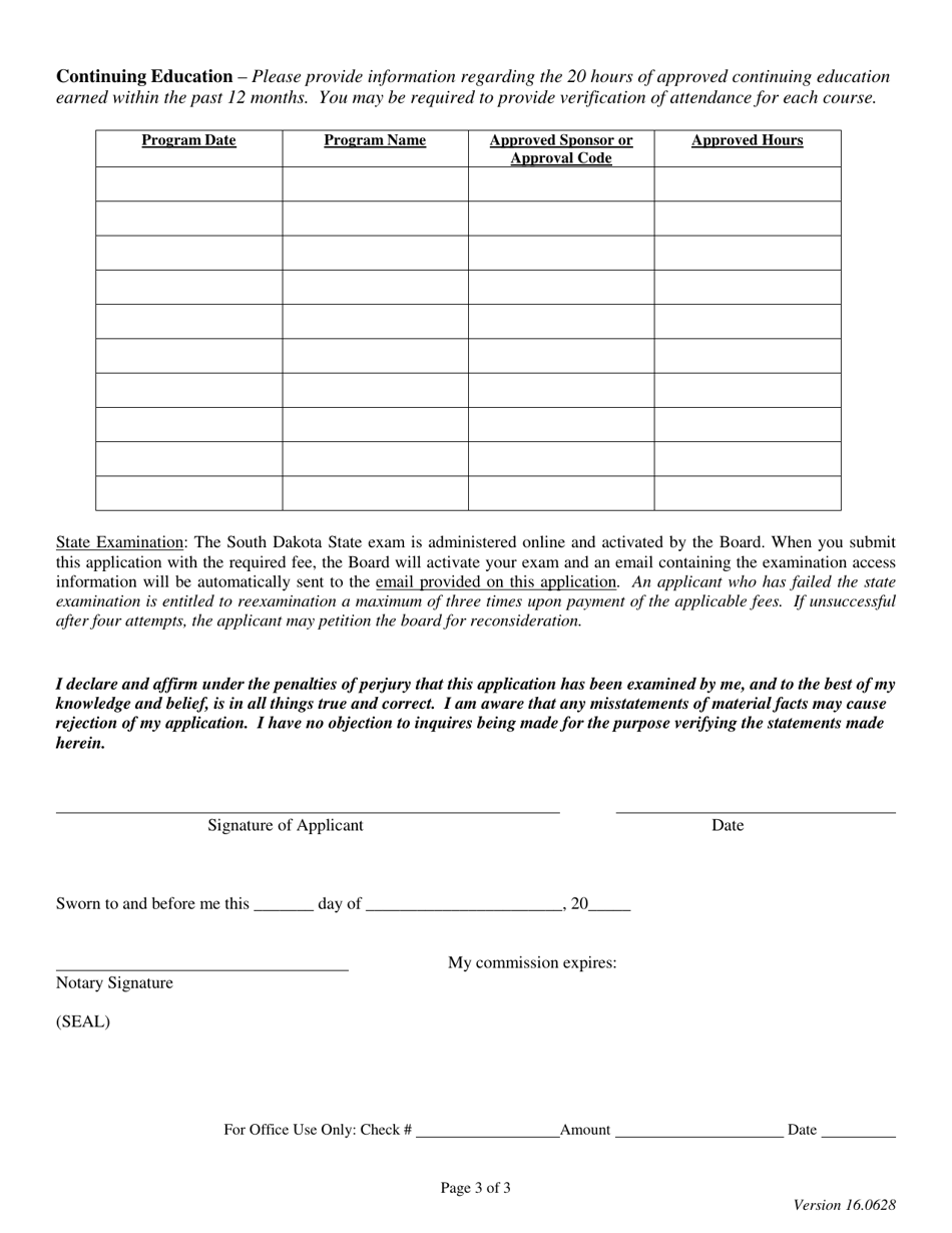 Application to Reactivate License - South Dakota, Page 3