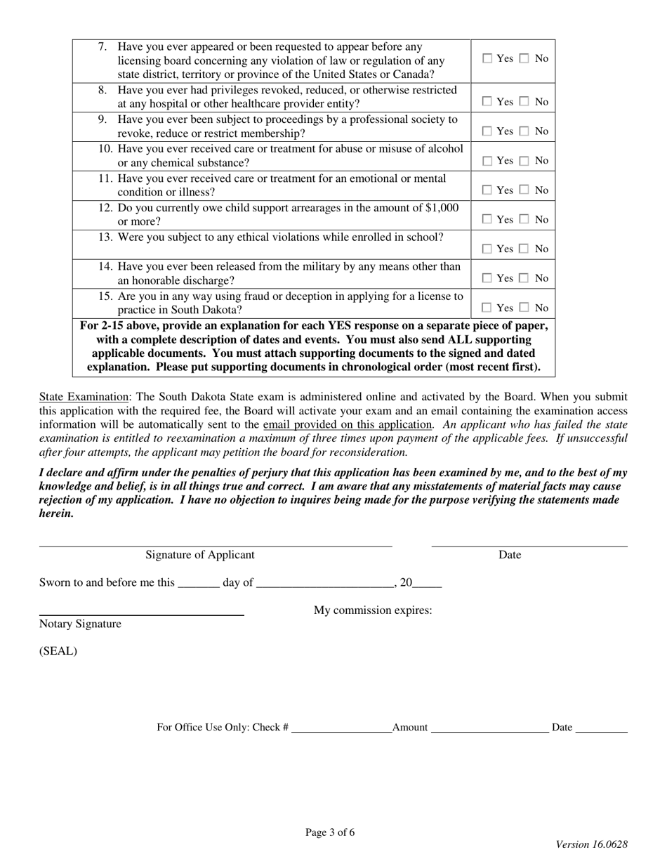 Application for Reciprocal Licensure - South Dakota, Page 3
