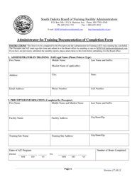 Document preview: Administrator-In-training Documentation of Completion Form - South Dakota