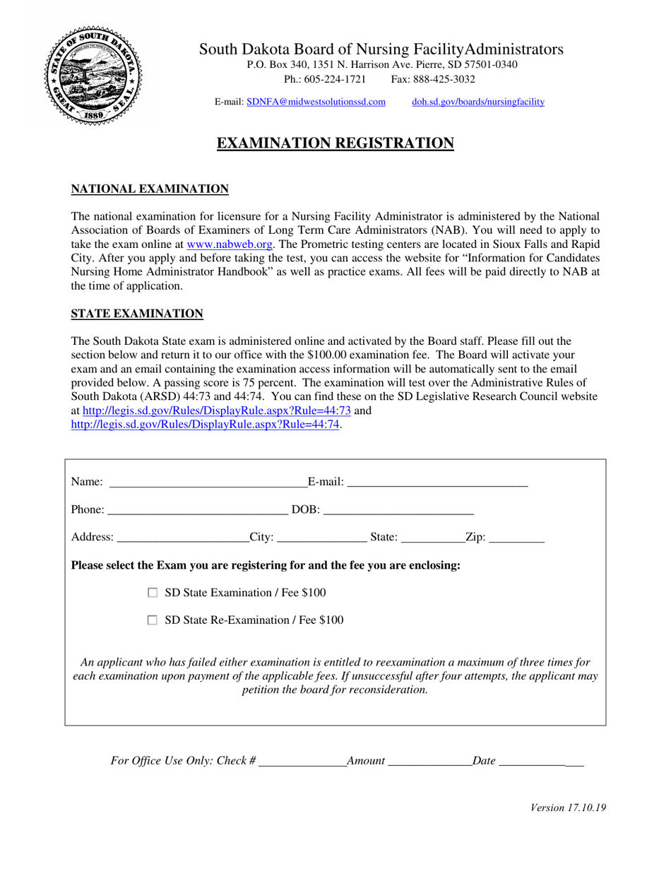Examination Registration - South Dakota, Page 1