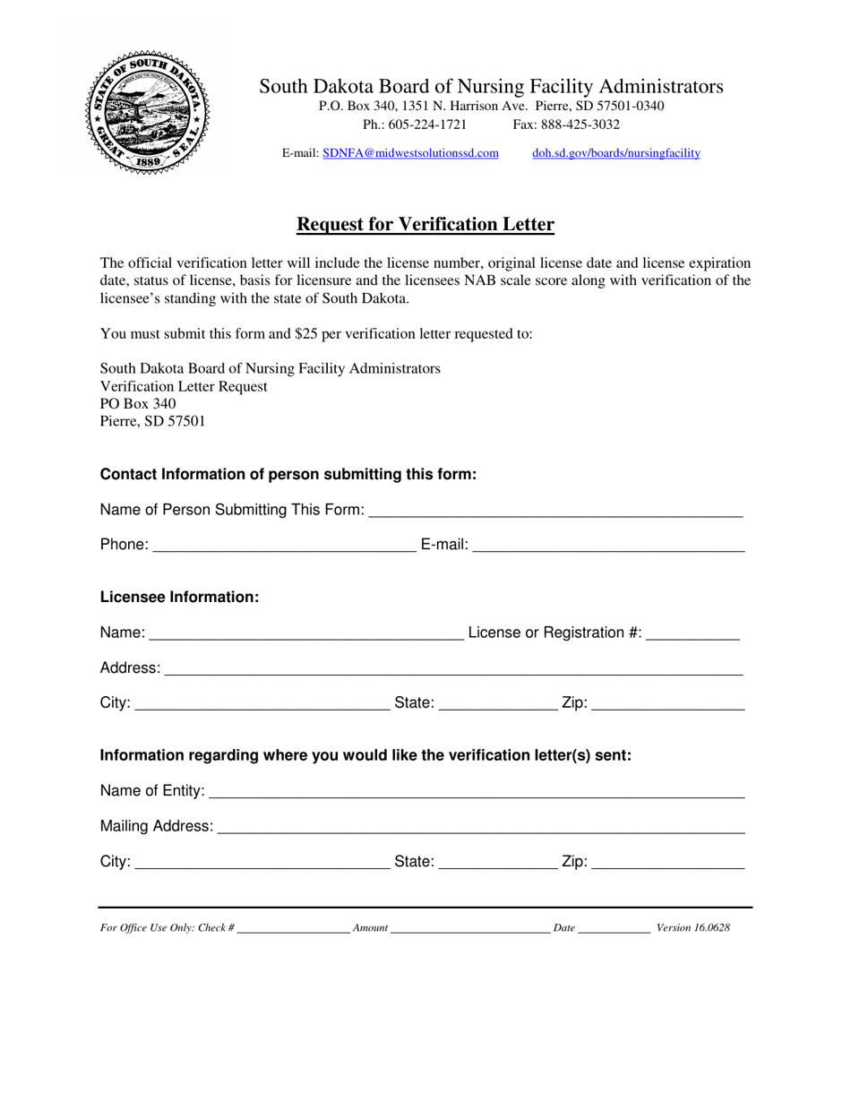 South Dakota Request For Verification Letter Fill Out Sign Online And Download Pdf 1406