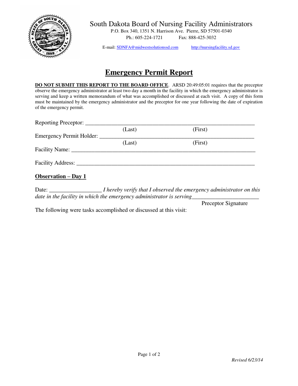 South Dakota Emergency Permit Report Fill Out, Sign Online and