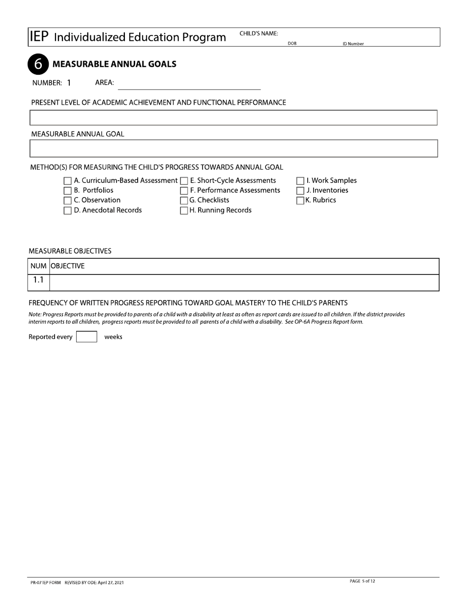 Form PR-07 Individualized Education Program (Iep) - Ohio, Page 5