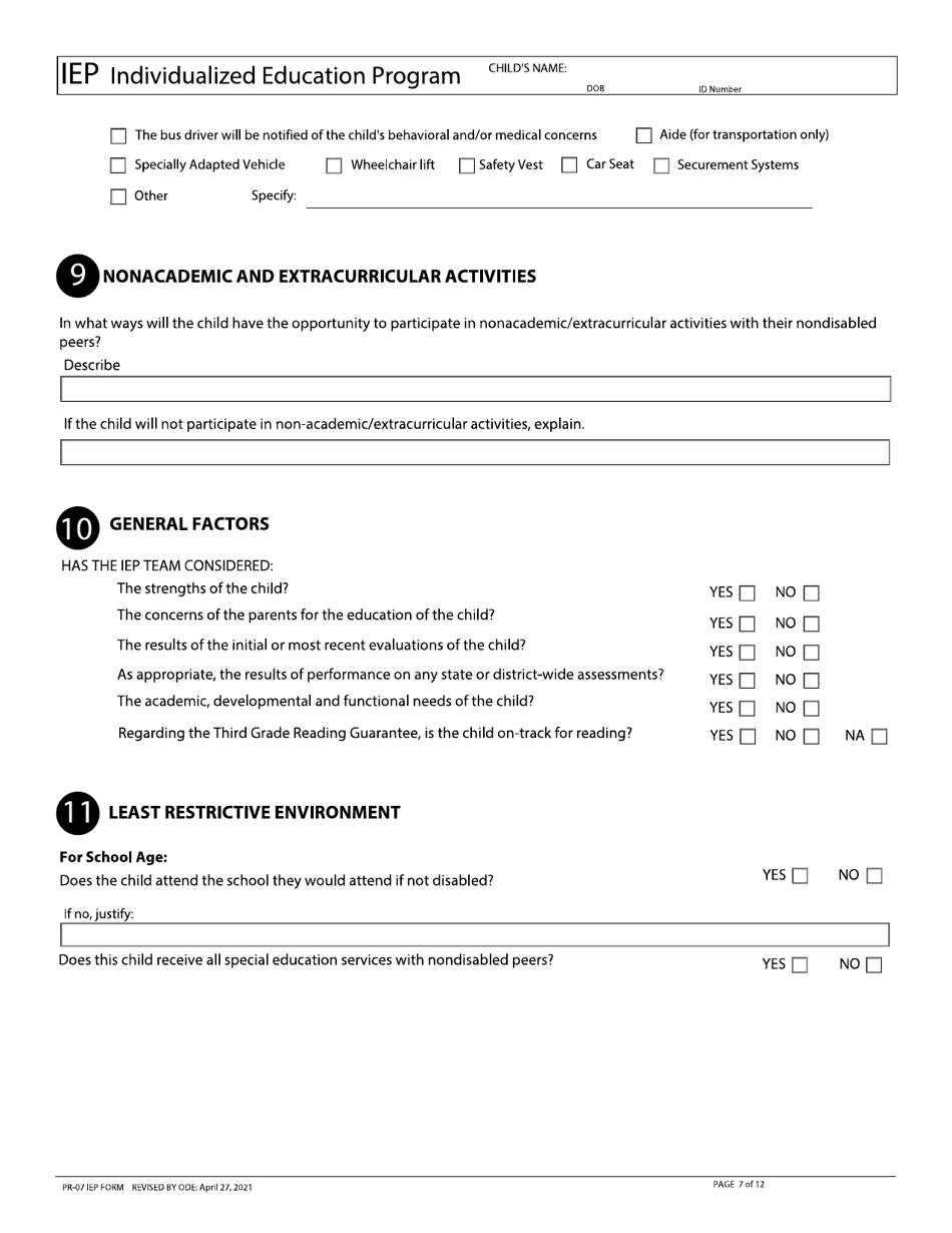 Form PR-07 Individualized Education Program (Iep) - Ohio, Page 7