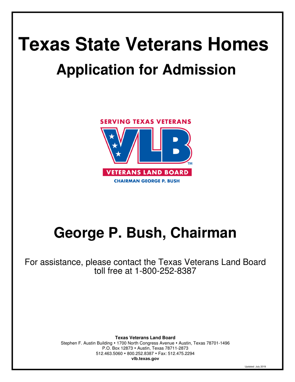 Veterans Home Application for Admission - Texas, Page 1