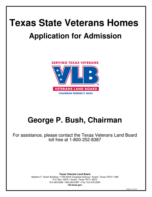 Veterans Home Application for Admission - Texas Download Pdf