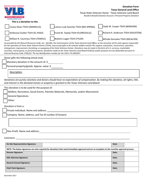 Texas State Veterans Homes Donation Form - Texas Download Pdf