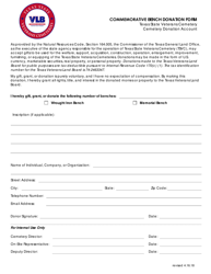 Document preview: Commemorative Bench Donation Form - Texas
