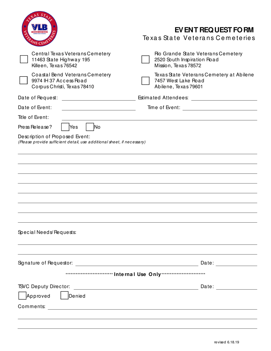 Event Request Form - Texas, Page 1