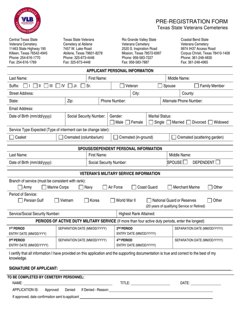 Pre-registration Form - Texas