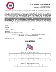 Document preview: 8" X 8" Memorial Paver Order Form - Texas