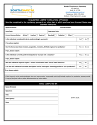 Document preview: Appendix C Request for License Verification - South Dakota