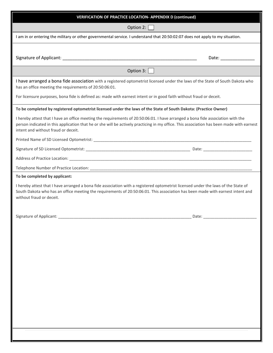 Appendix D Verification of Practice Location - South Dakota, Page 2