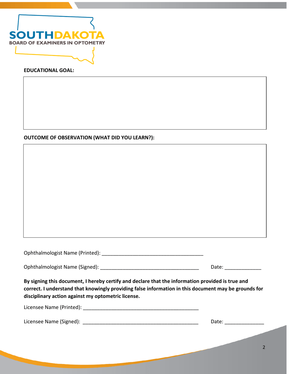 Surgical / Ophthalmologist Observation Form - South Dakota, Page 2