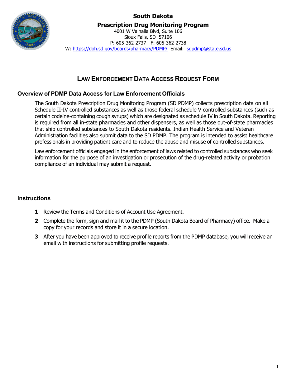 Data Access Request Form: Law Enforcement Officials - South Dakota, Page 1