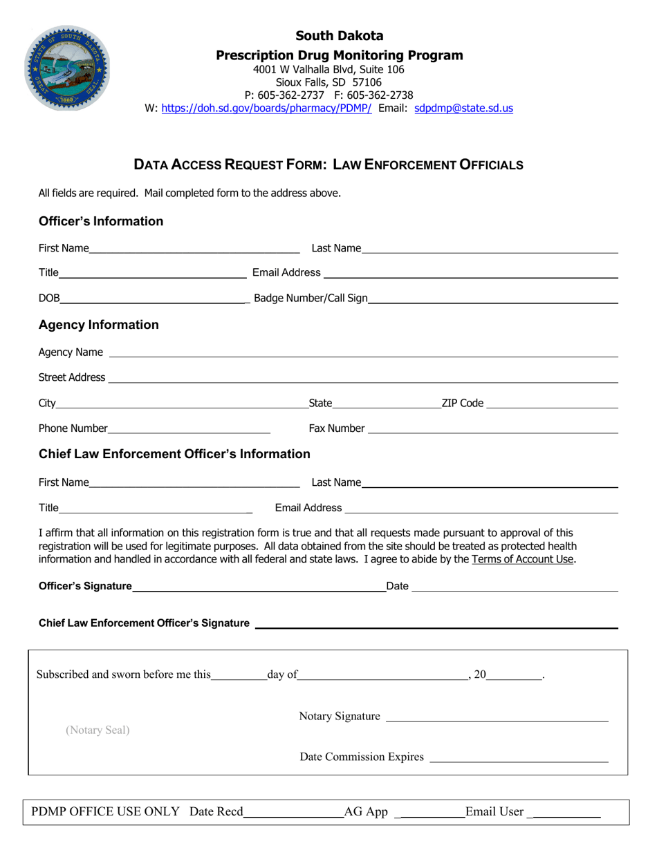 South Dakota Data Access Request Form Law Enforcement Officials Fill
