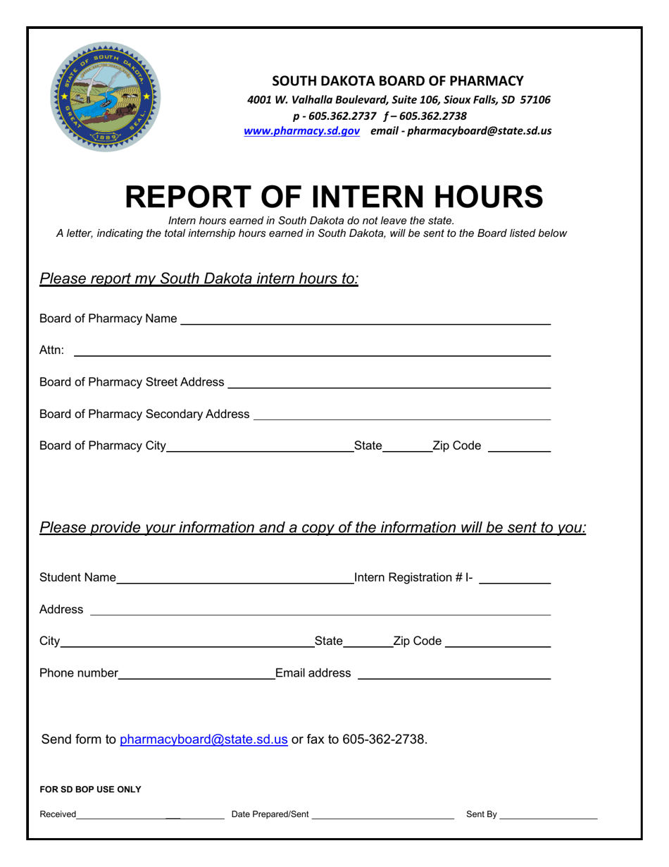 Report of Intern Hours - South Dakota, Page 1