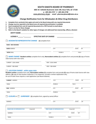 Document preview: Change Notification Form for Wholesalers & Other Drug Distributors - South Dakota